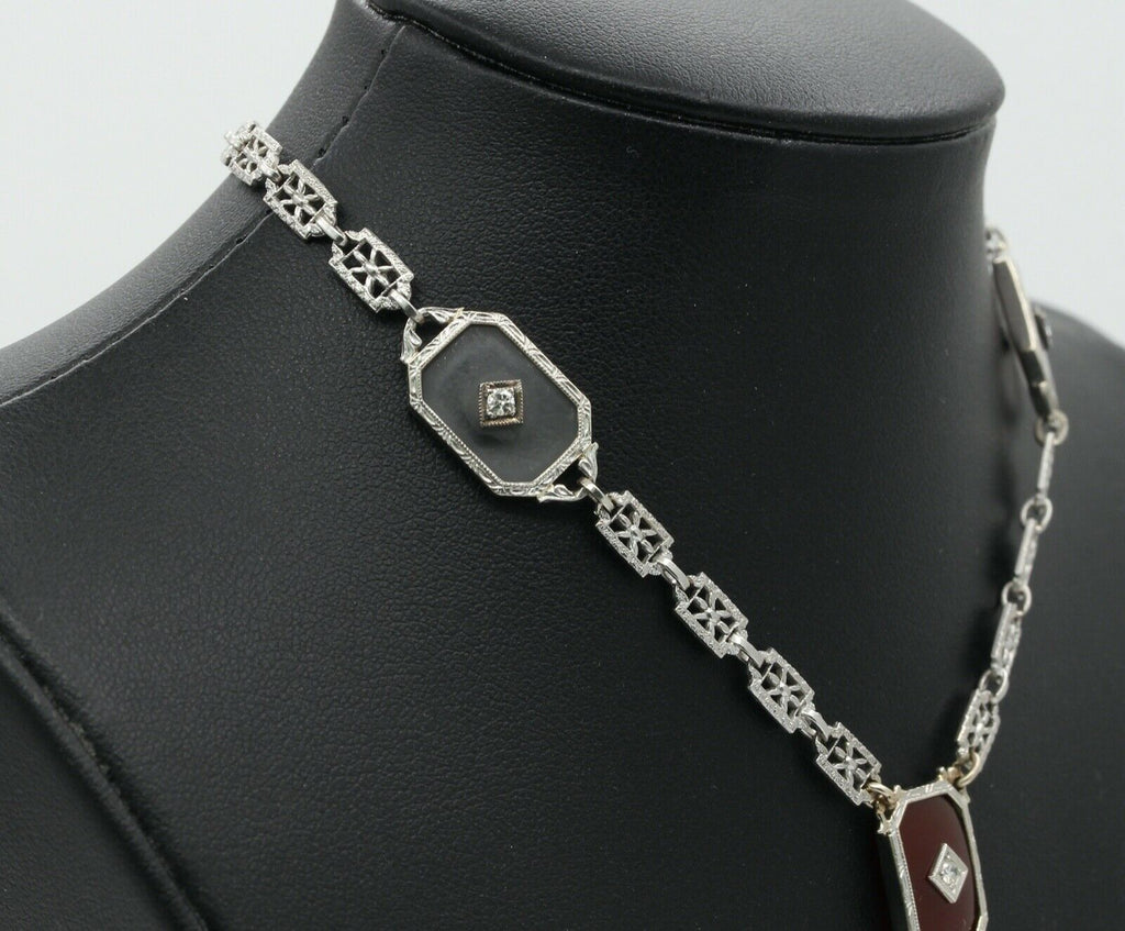 Art Deco Platinum 14K White Gold Crystal Diamonds Necklace Pendant