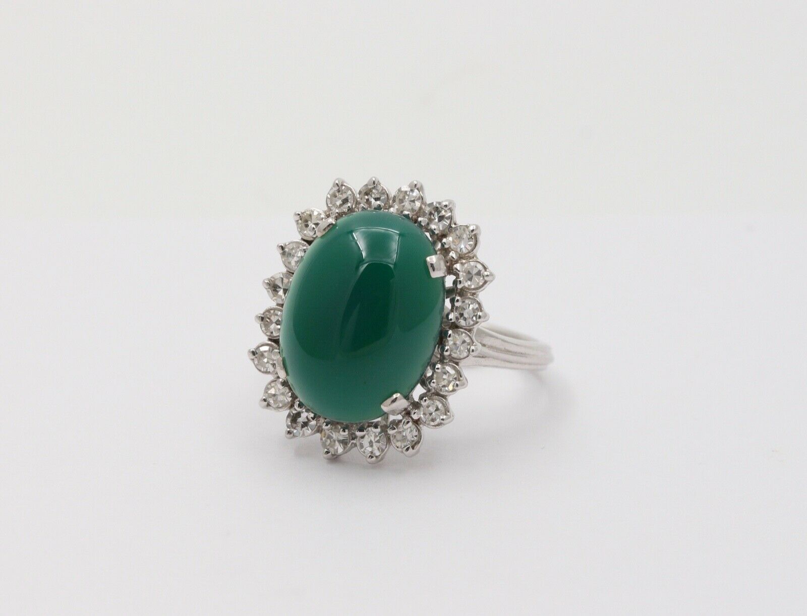 Vintage Statement Cocktail Diamonds Green Stone Ring