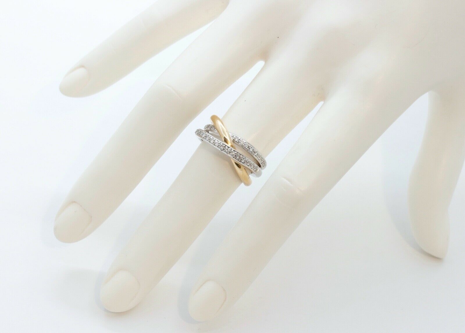 Vintage Diamonds 14K White Yellow Gold Trinity Ring