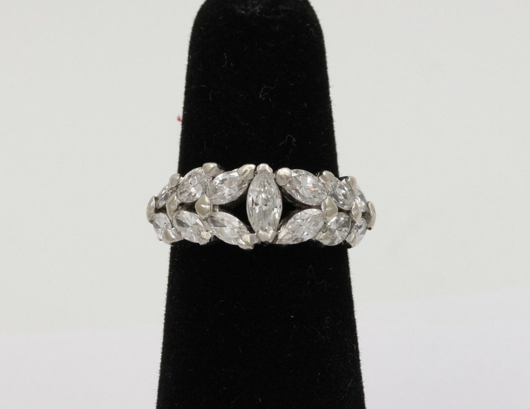 Elegant Vintage Marquise Diamond Platinum Ring Band, Engagement Ring