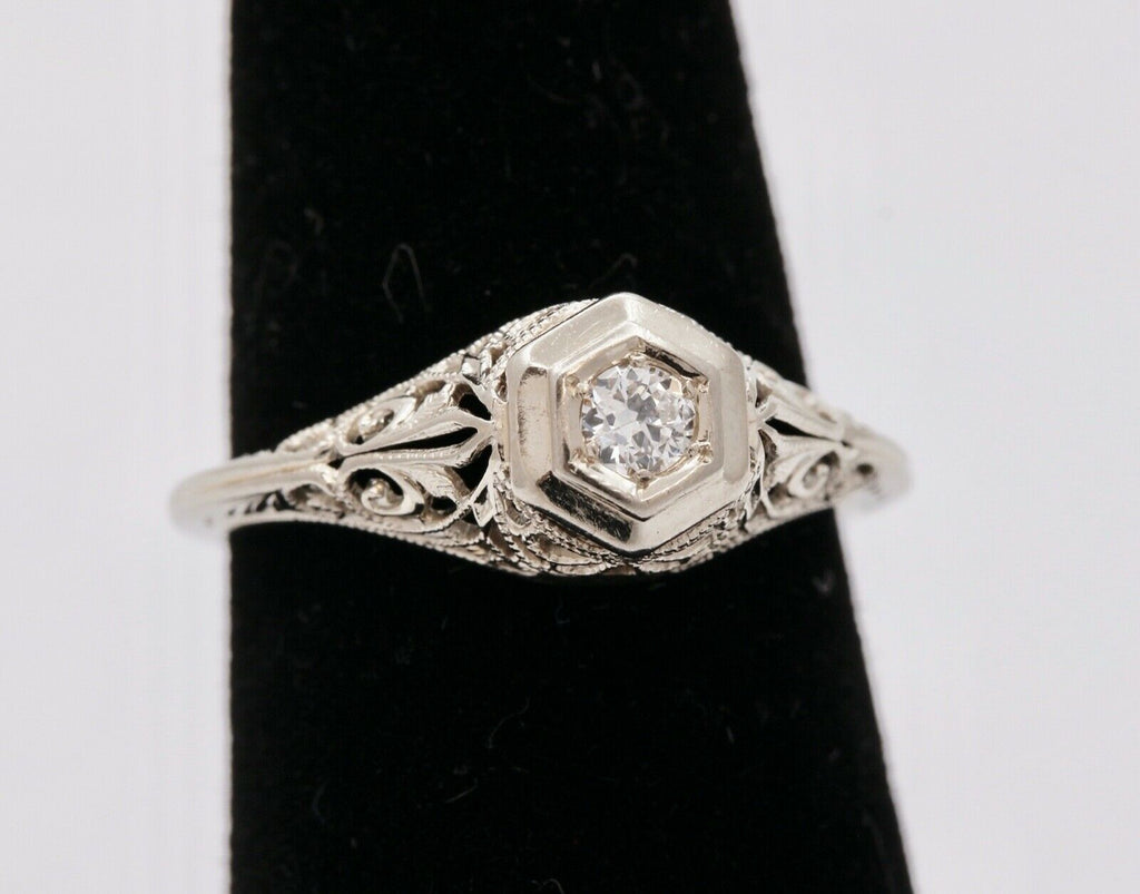 Art Deco Ladies Geometric Diamond 18K White Gold Ring