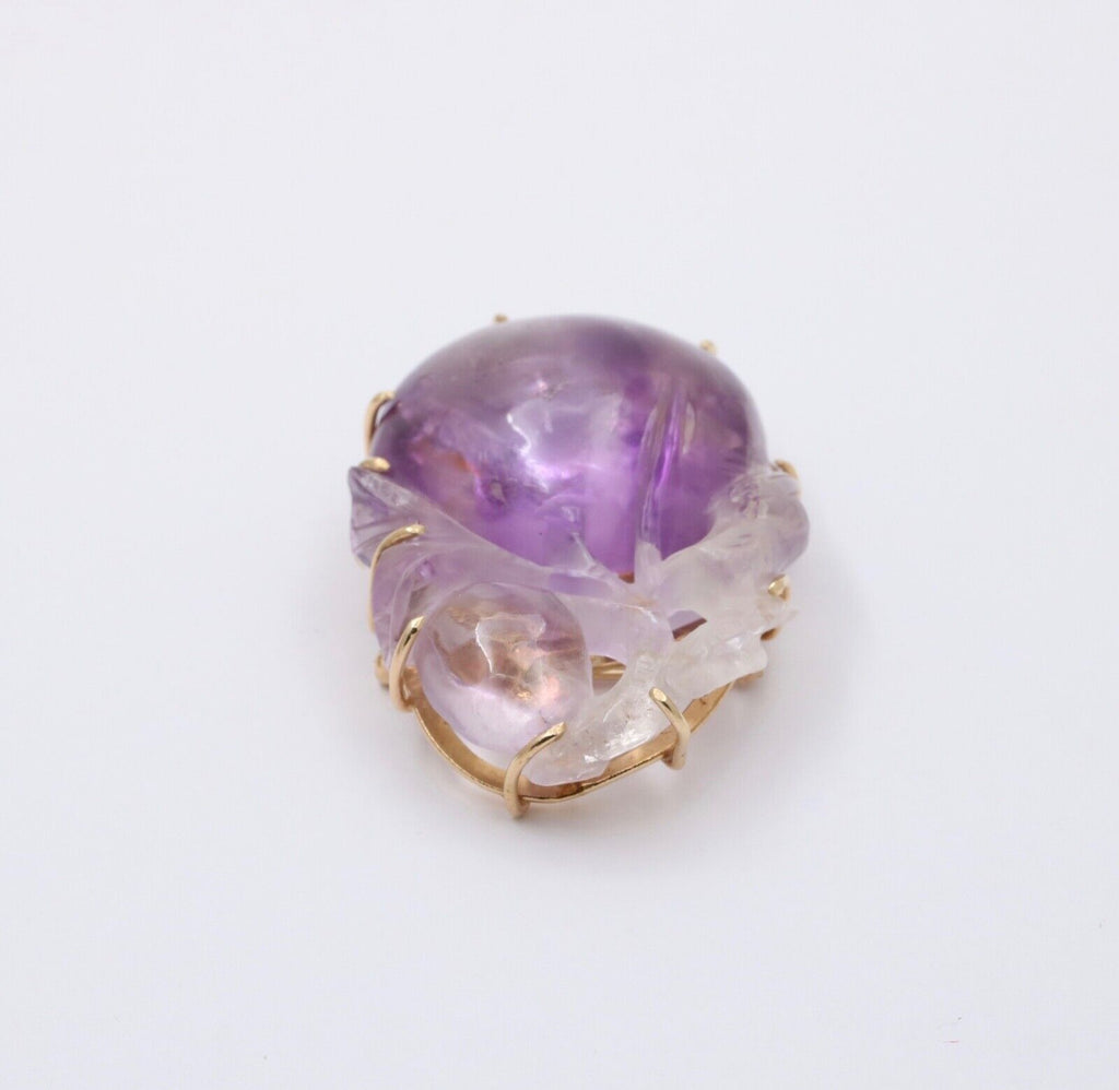 Victorian Blended Color Hand Carved Amethyst Brooch Pin