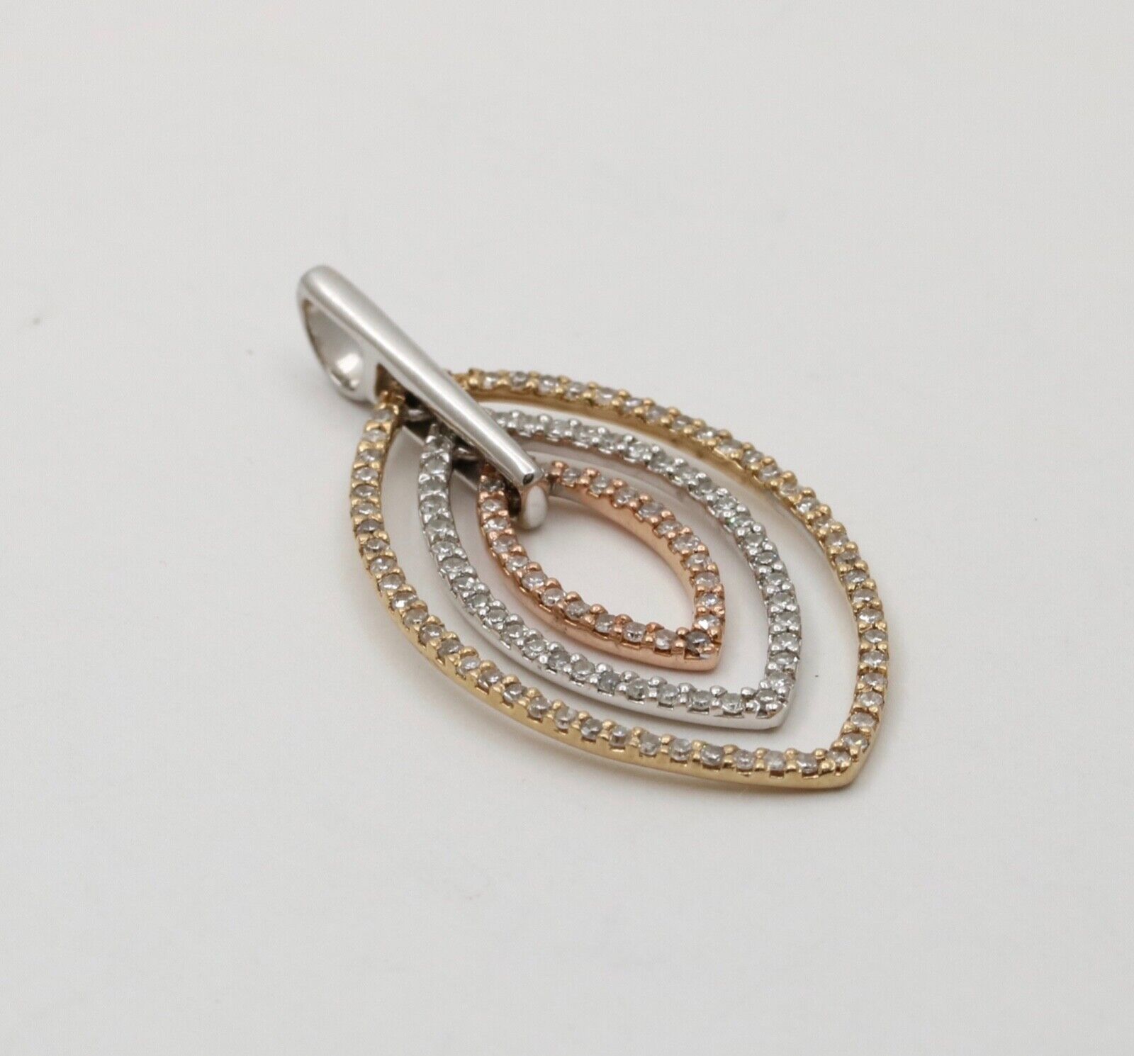 Minimal 14K Tri Color Gold Diamond Leaf Pendant, Charm