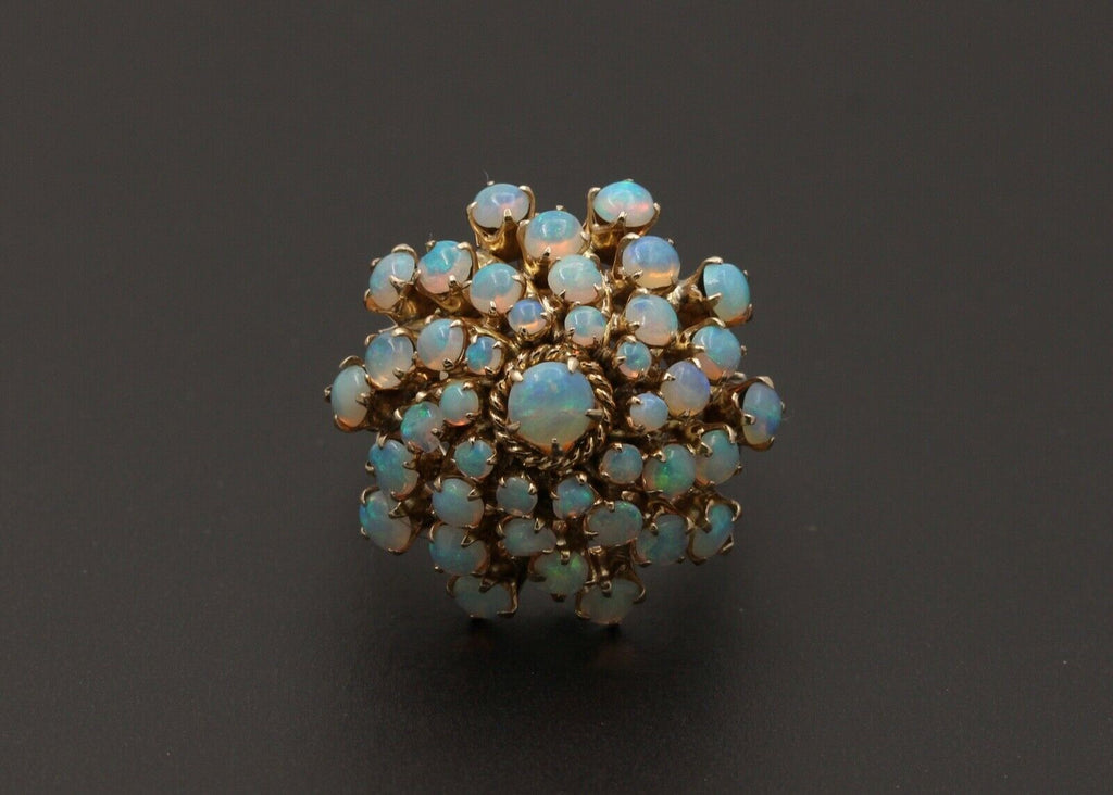 Vintage 14K Yellow Gold Australian Opal Cluster Ring.