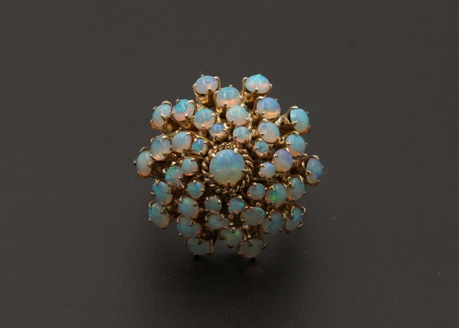 Vintage 14K Yellow Gold Australian Opal Cluster Ring.