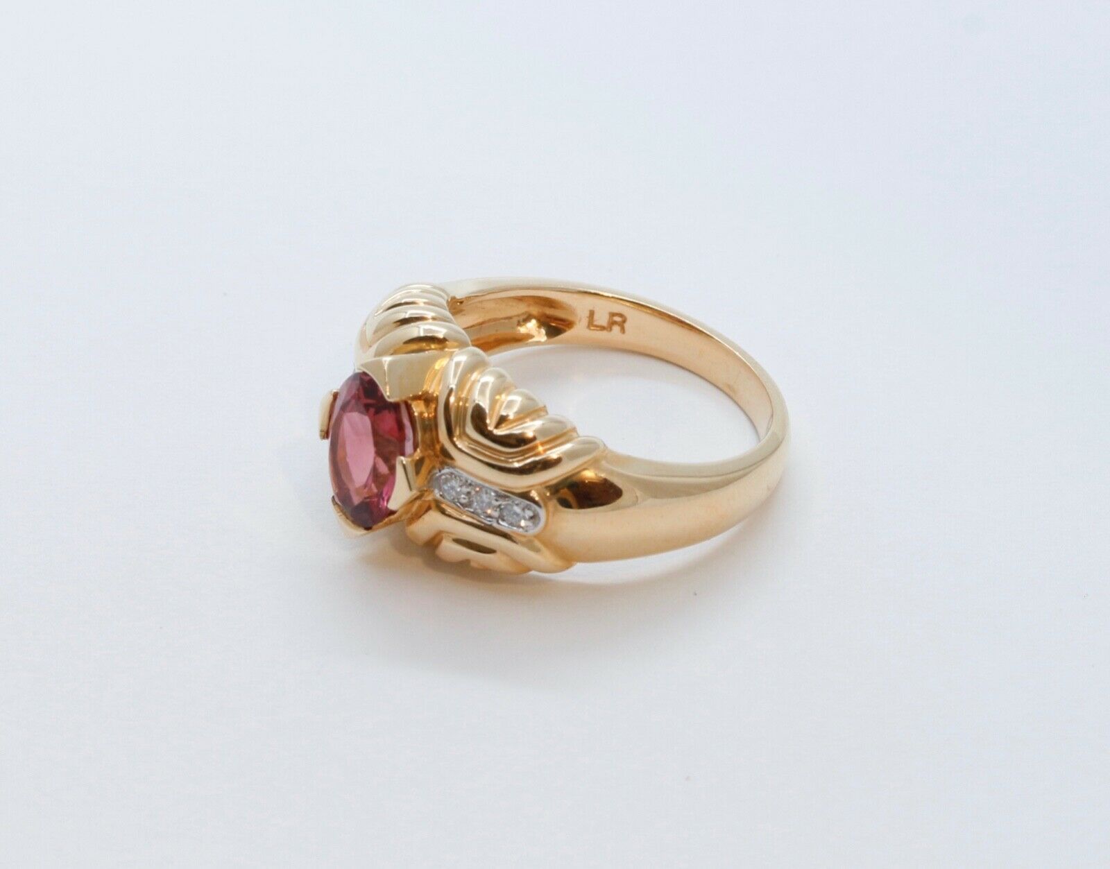Vintage Large Tourmaline Diamonds 14K Yellow Gold Cocktail Ring