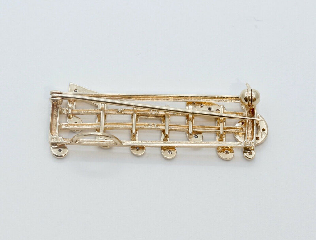Music Lovers Brooch!! 14K Yellow Gold Diamonds Notes Movable Staff Pin Pendant
