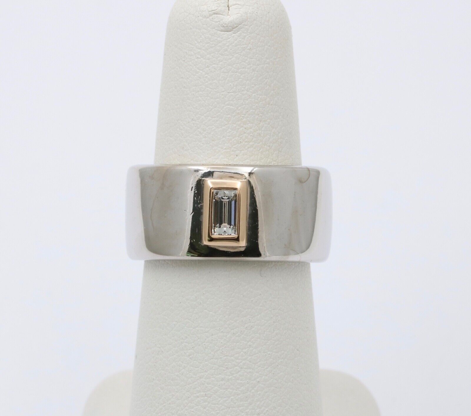 Funky 18K Gold Step Cut Baguette Diamond Wide Cigar Band, Stacking Ring.
