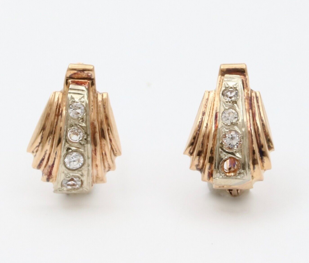 Vintage French 18K Yellow Gold Diamond Earrings