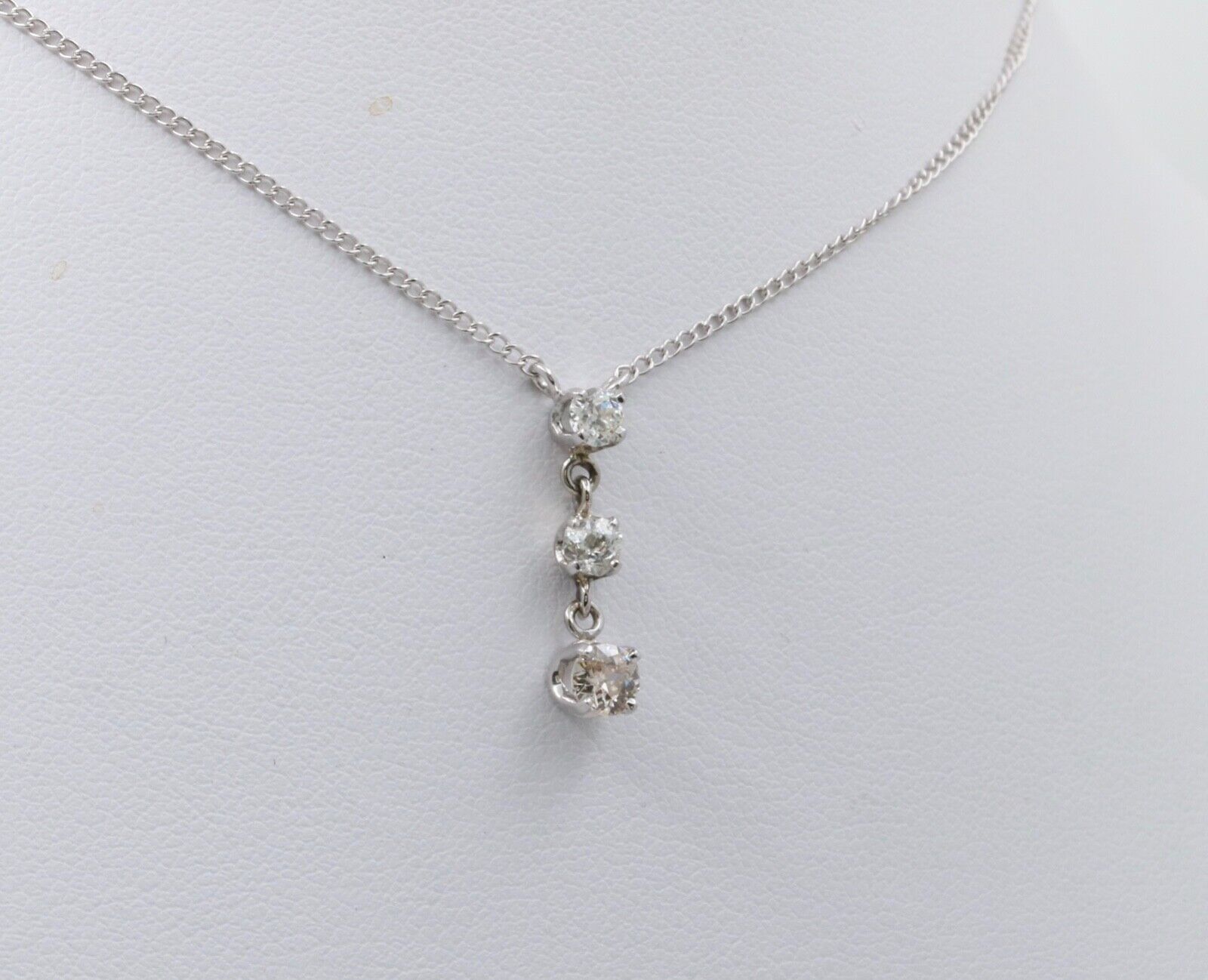 Vintage 14K White Gold Three Diamond Pendant, Necklace