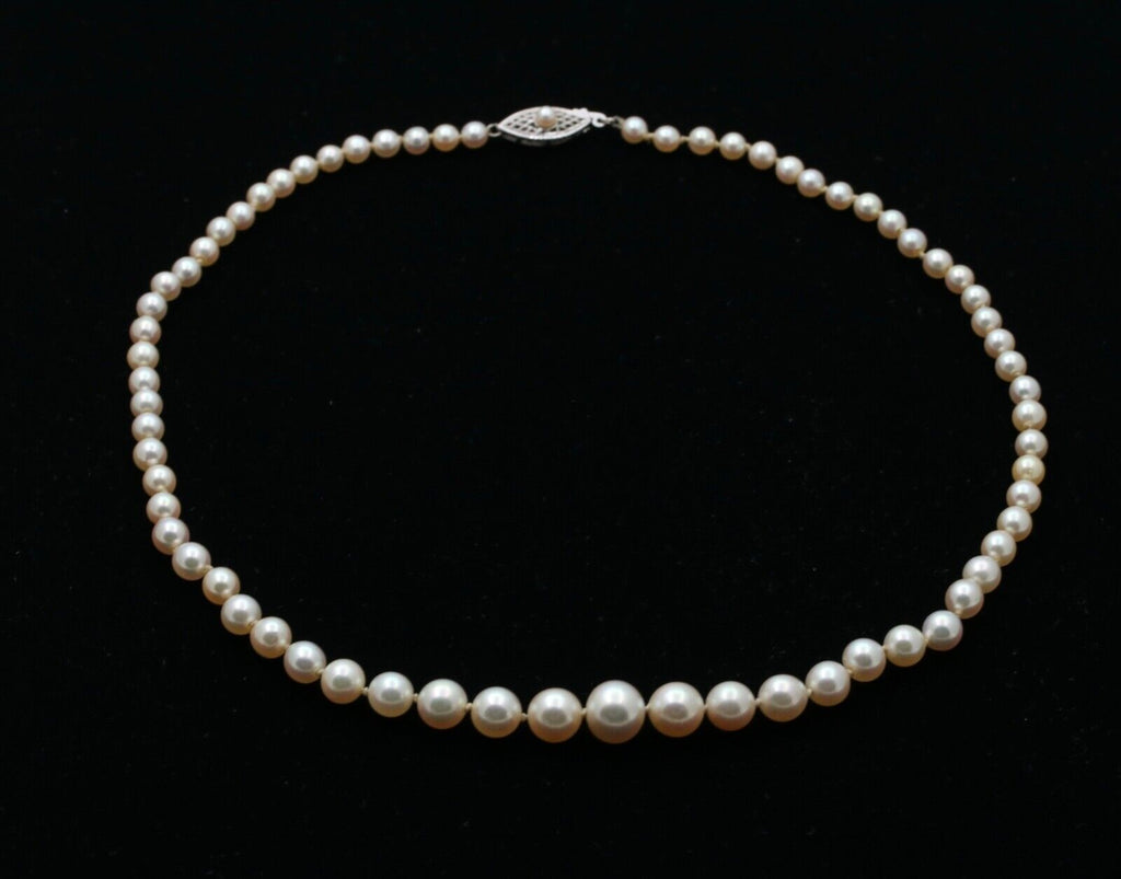 Vintage Classic Pearl 14K White gold Clasp Necklace