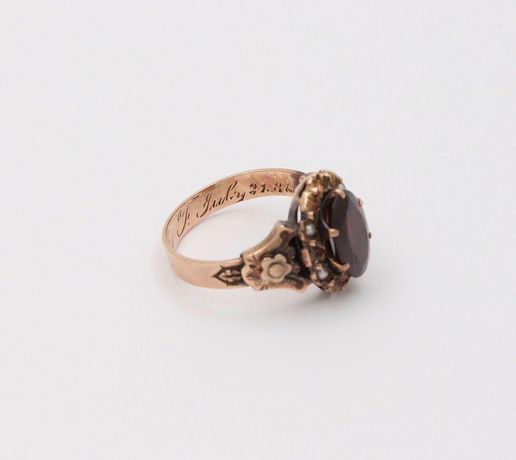 Victorian 9K Rose Gold Garnet Solitaire Ring, Statement Ring