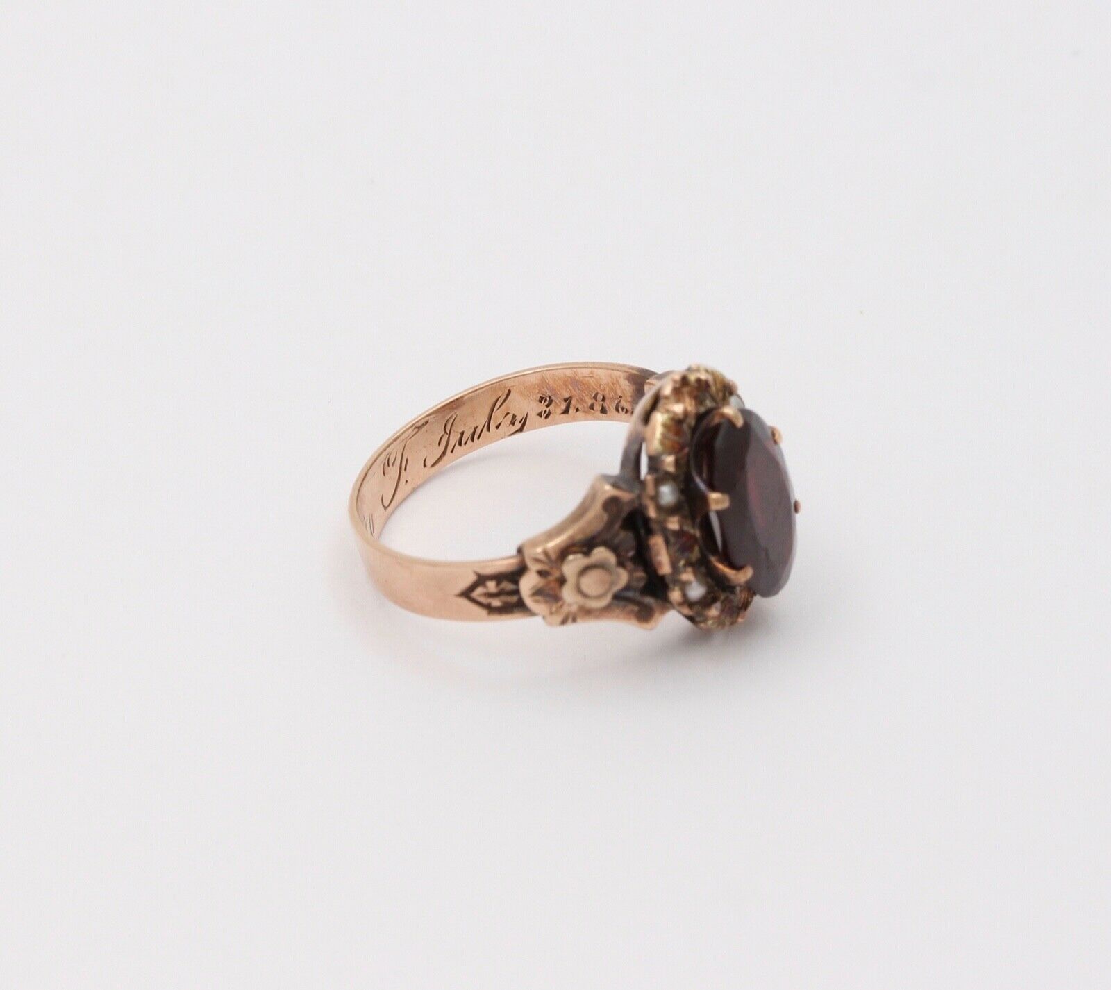 Victorian 9K Rose Gold Garnet Solitaire Ring, Statement Ring