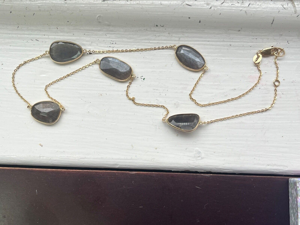 Vintage 14K Yellow Gold Rutile Quartz Strand Station Necklace