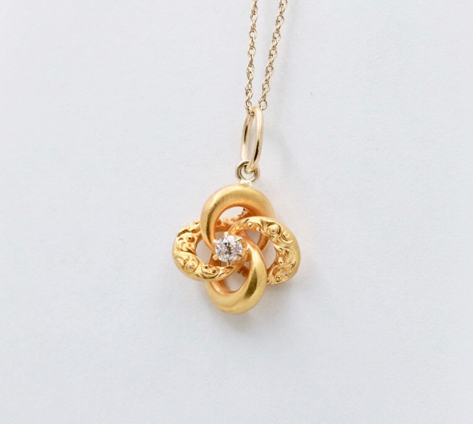 Art Deco Infinity Hoops Diamond 18K Yellow Gold Pendant