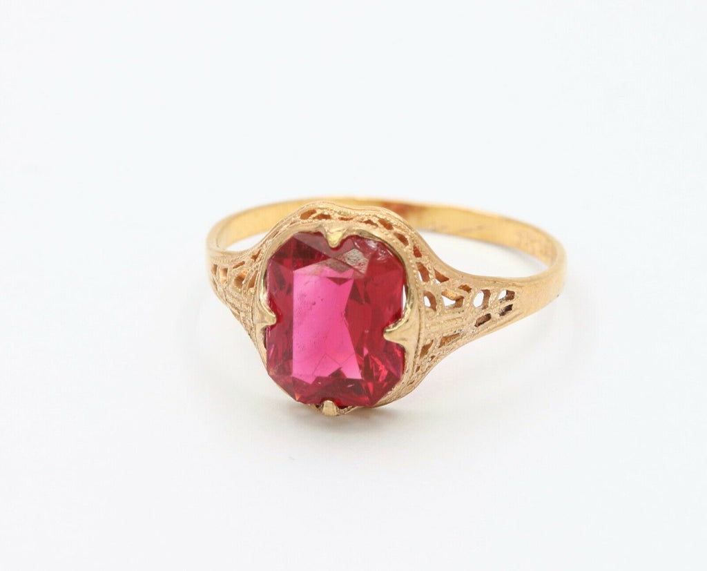 Edwardian Ladies 14K Yellow Gold Synthetic Ruby Ring