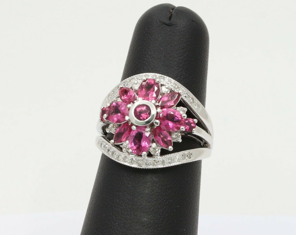 Vintage 14K White Gold Diamond Tourmaline Ring