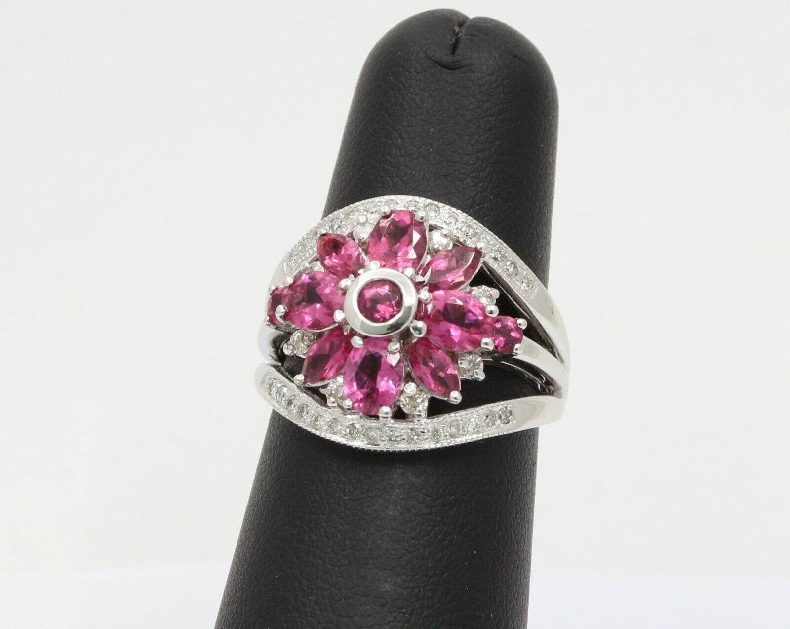 Vintage 14K White Gold Diamond Tourmaline Ring