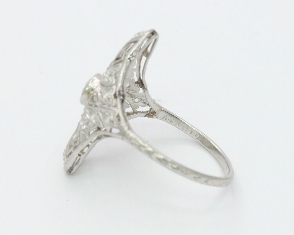 Art Deco 18K White Gold Diamonds Filagree Ring