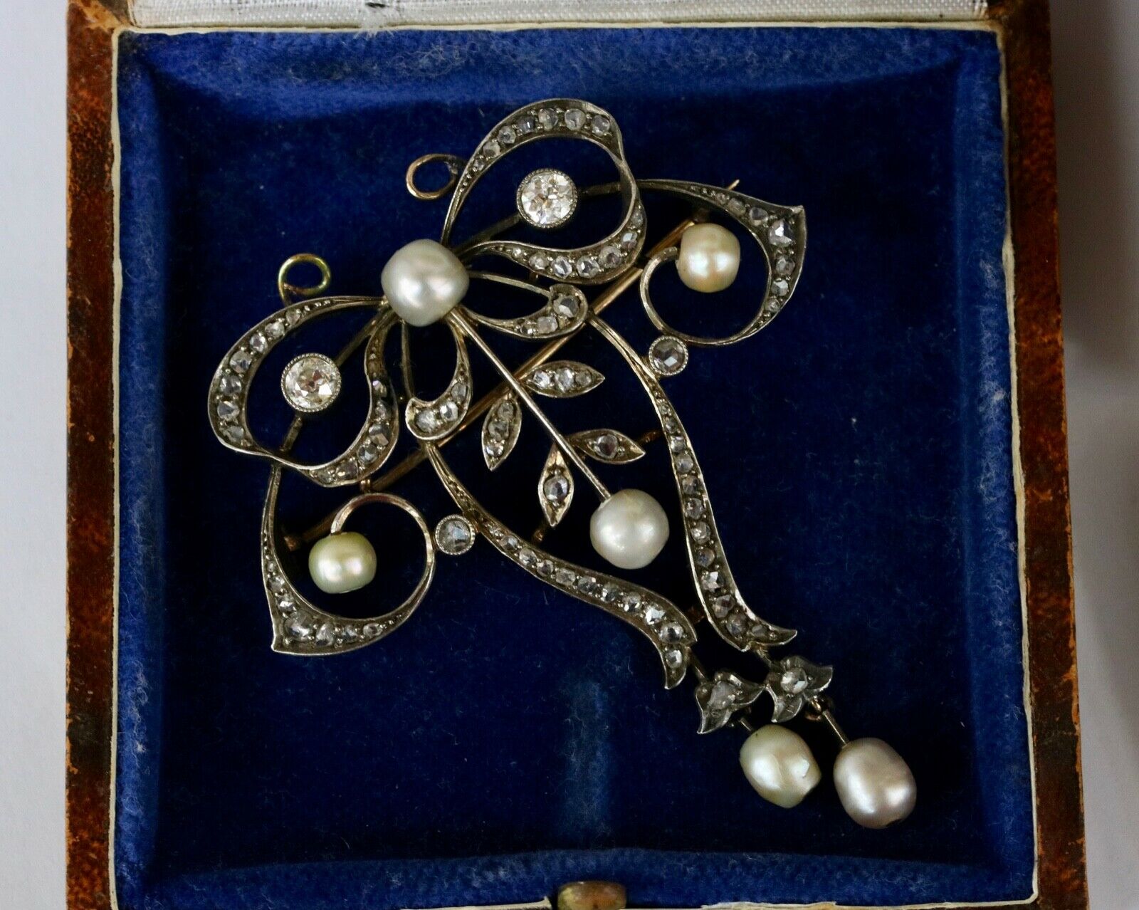 Victorian Gold Over Silver Diamonds Pearls Brooch Pendant