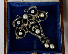 Load image into Gallery viewer, Victorian Gold Over Silver Diamonds Pearls Brooch Pendant
