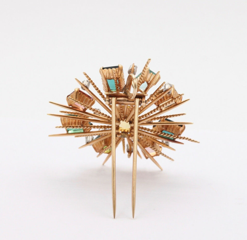 Vintage Tourmaline Citrine 14K Yellow Gold Pendant Brooch