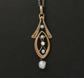 Art Nouveau Diamond Seed Pearls 10K Yellow Gold Pendant