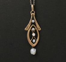 Load image into Gallery viewer, Art Nouveau Diamond Seed Pearls 10K Yellow Gold Pendant
