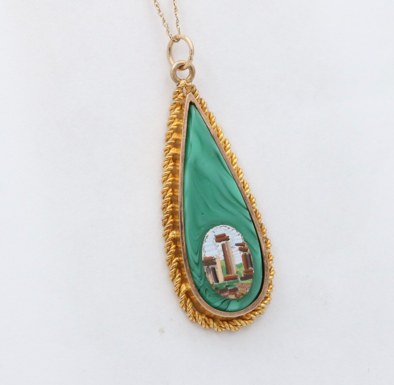 Vintage Micro-Mosaic Malachite Pendant