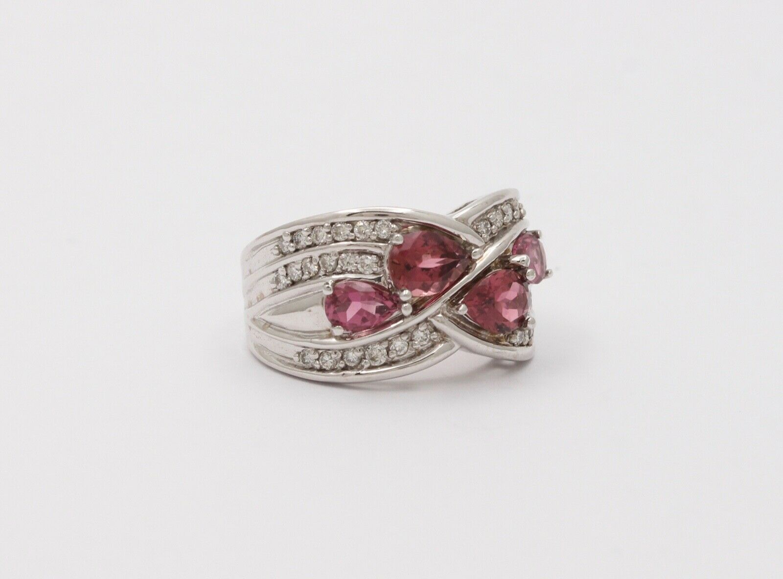 Vintage Tourmaline Diamonds 14K White Gold Vintage Cluster Band