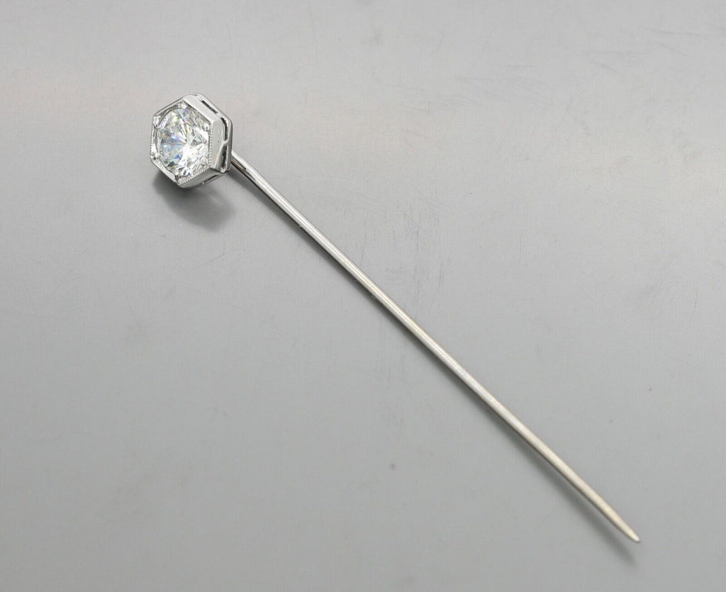 Art Deco 14K White Gold Limestone Stick Pin