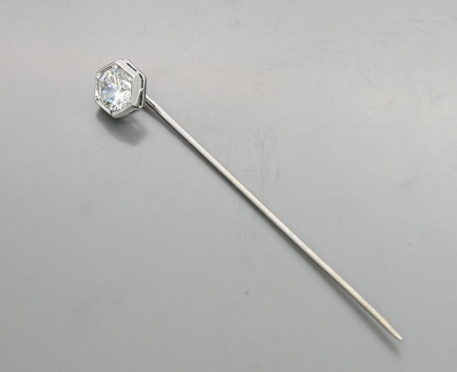 Art Deco 14K White Gold Limestone Stick Pin