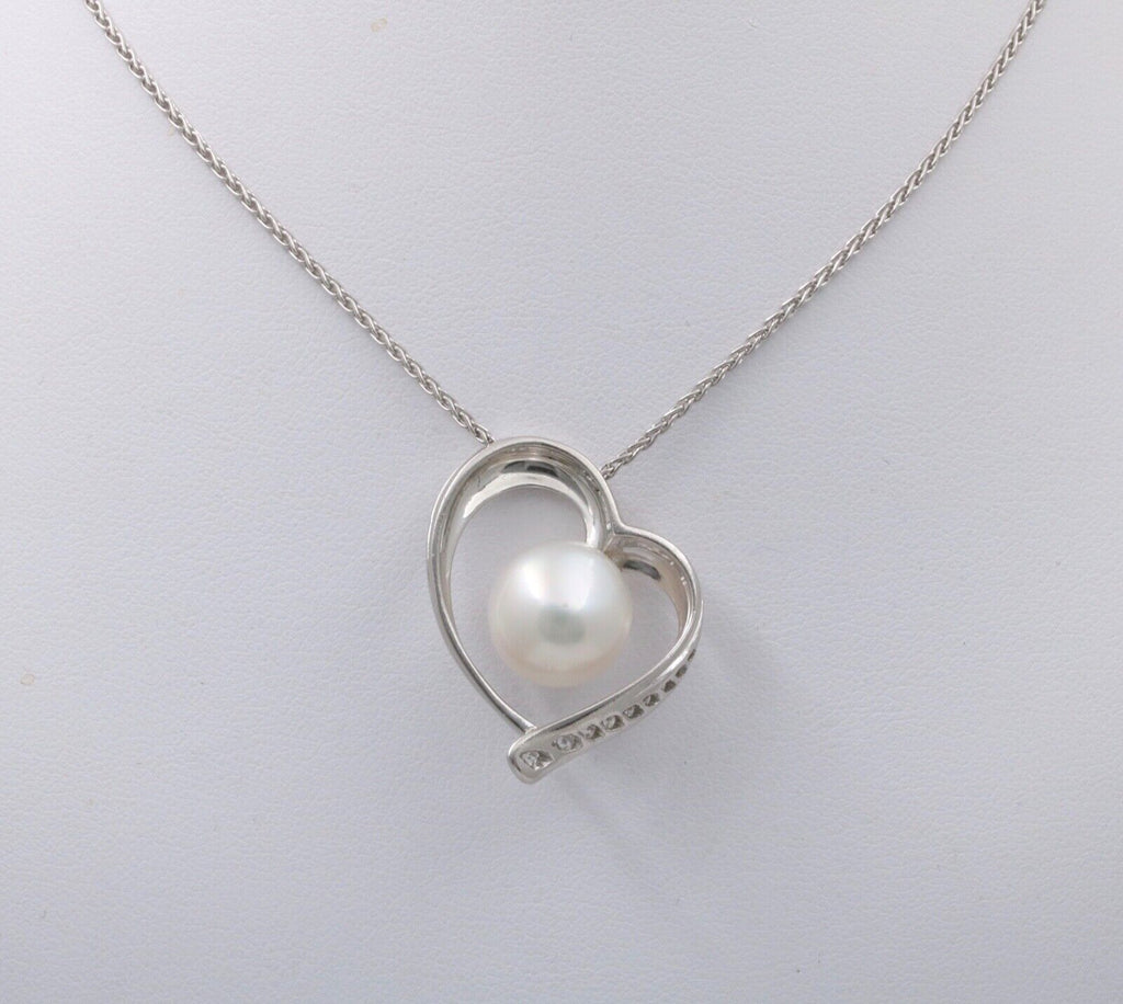 Vintage South Sea Pearl Diamonds 18K White Gold Pendant and Chain