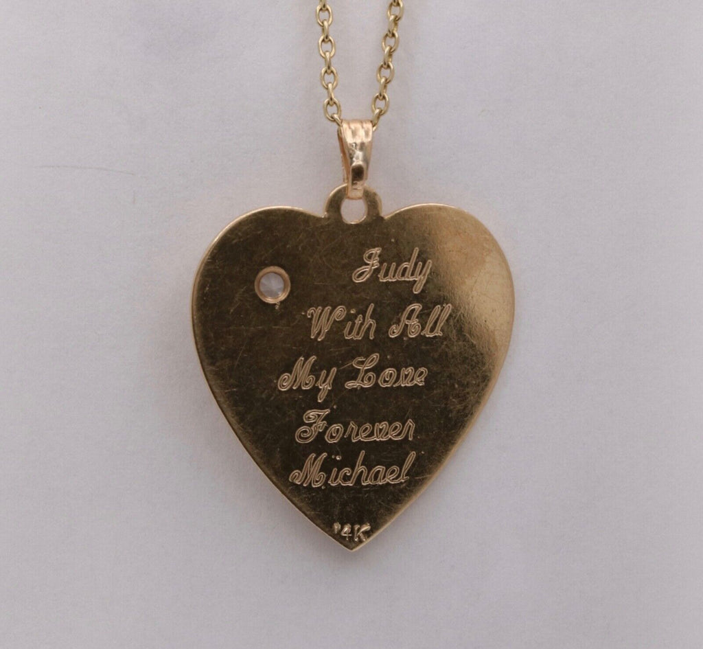 Vintage Heart 14K Yellow Gold CZ Pendant