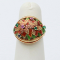 Vintage 14K Yellow Gold Pink Tourmaline, Green Chalcedony and Sapphire Dome Flow