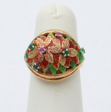 Load image into Gallery viewer, Vintage 14K Yellow Gold Pink Tourmaline, Green Chalcedony and Sapphire Dome Flow
