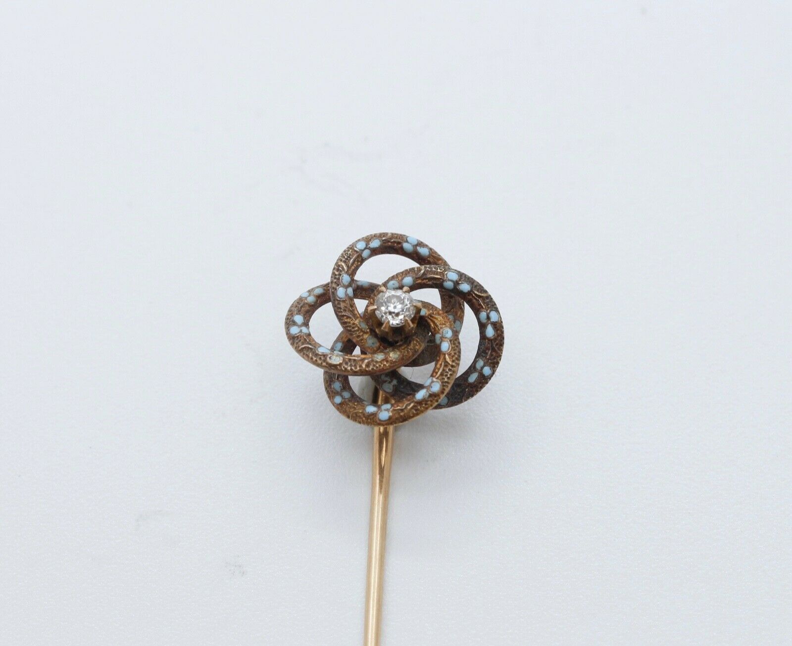 Rare Victorian Diamond Enamel 14K Yellow Gold Stick Pin