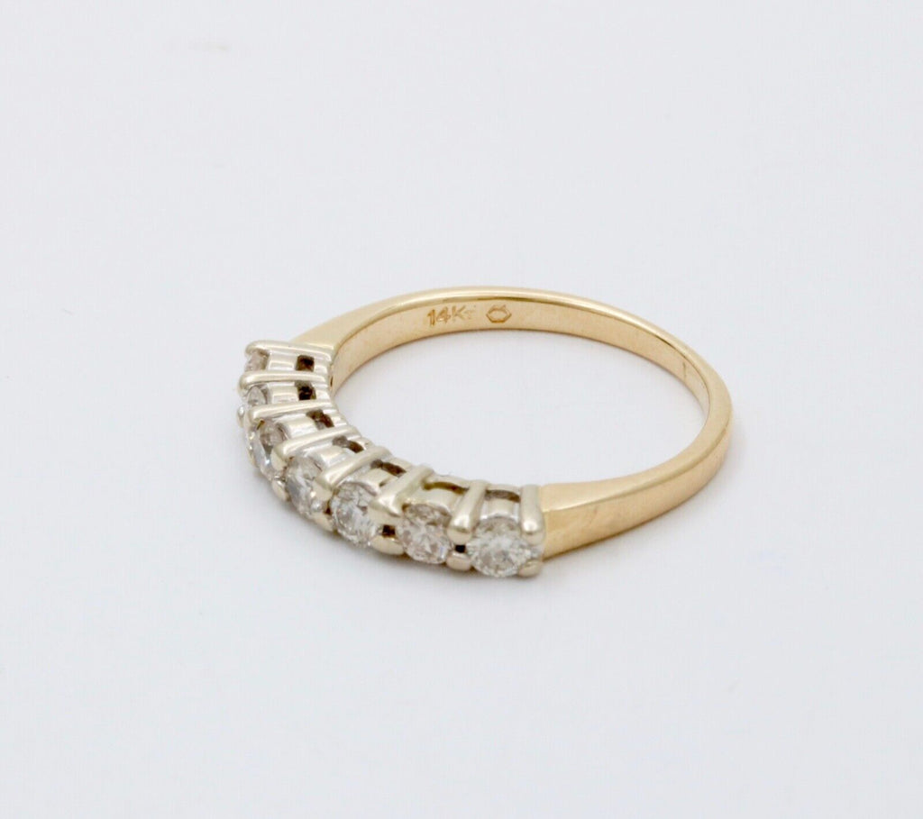 Vintage 14K Gold Seven Diamond Ring Band, Wedding Band.