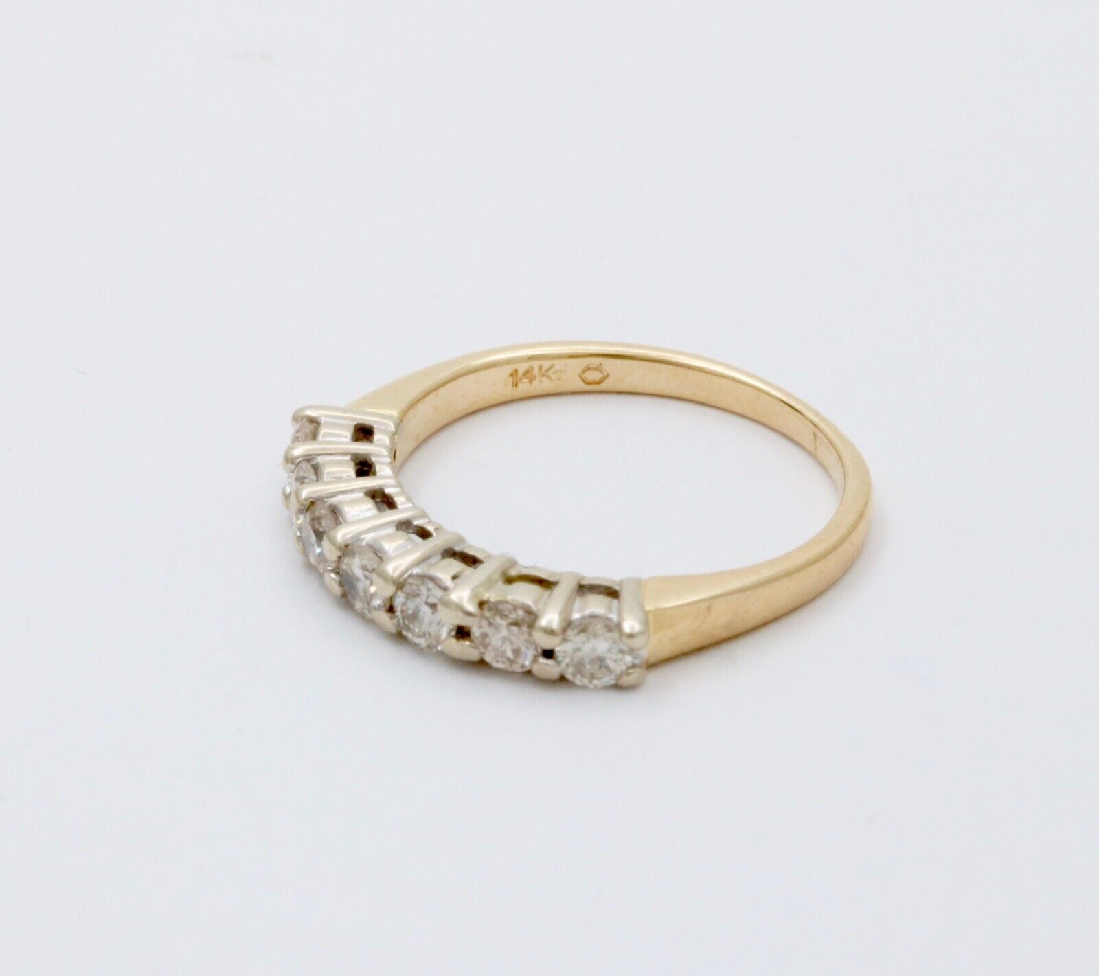 Vintage 14K Gold Seven Diamond Ring Band, Wedding Band.