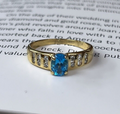 Vintage 14K Yellow Gold Blue Topaz & Diamond Ring, Engagement Ring