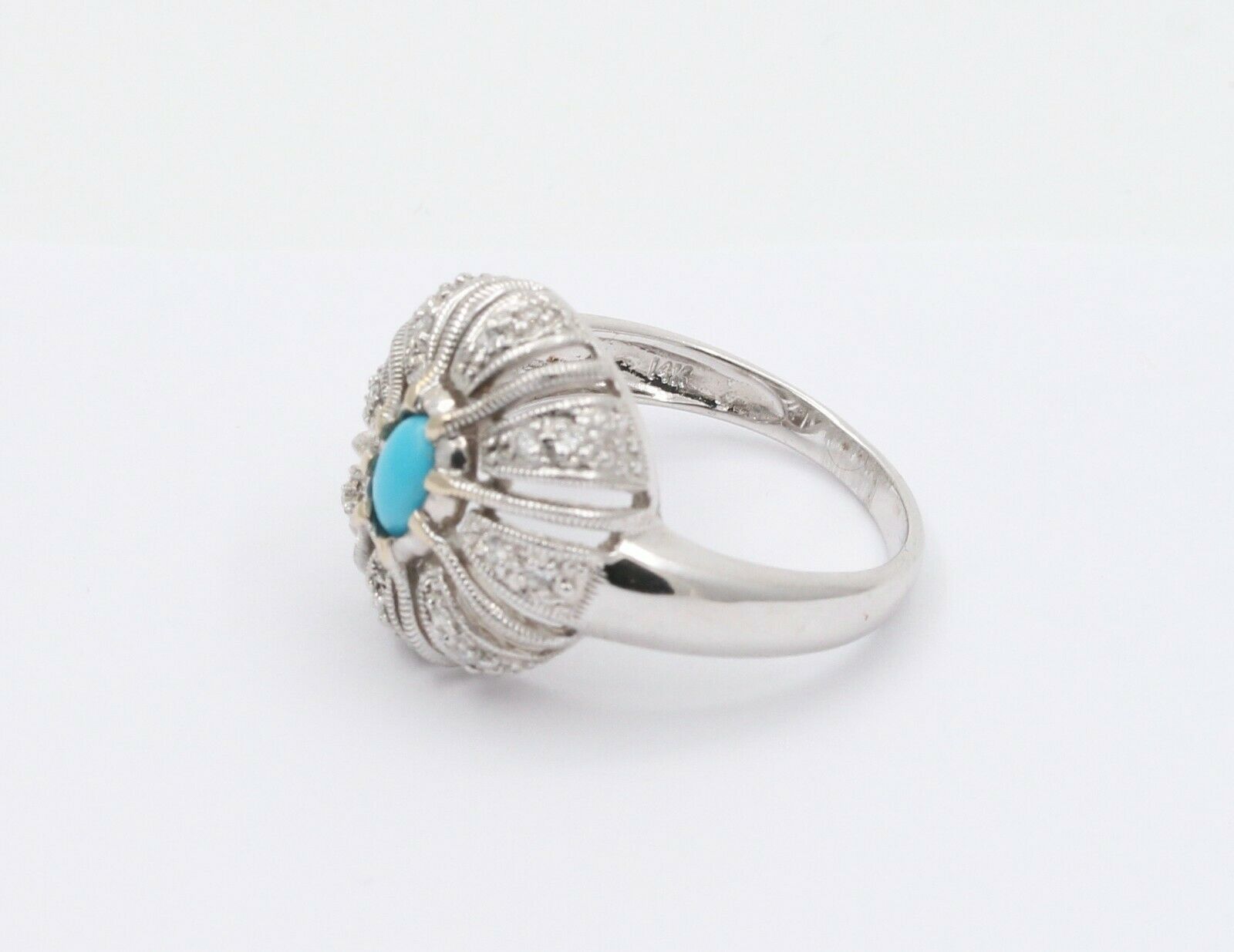 Vintage 14K White Gold Turquoise Diamond Cocktail Ring
