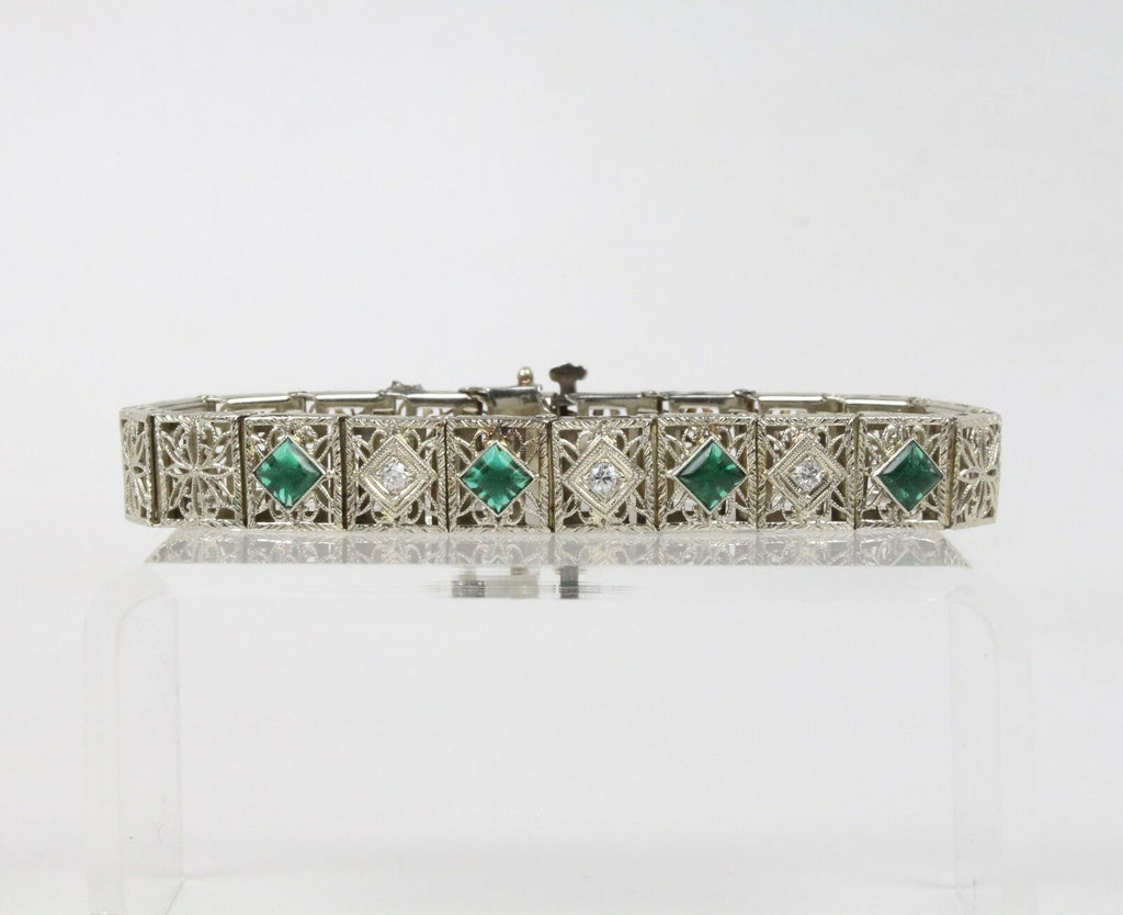 Art Deco Diamond 14K White Gold Diamonds Ladies Bracelet