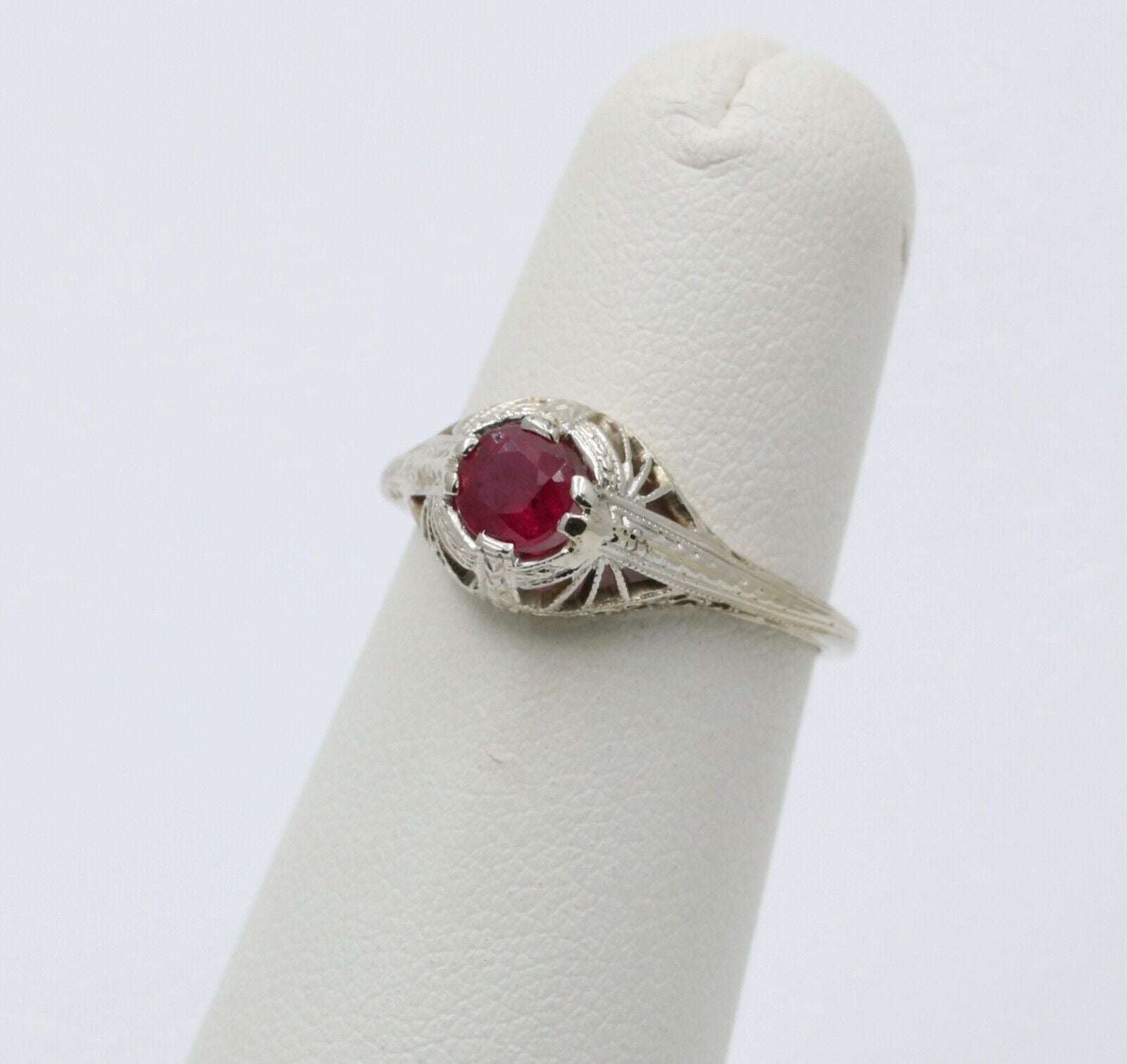 Art Deco 18K White Gold Filigree Ring Band, Engagement Ring