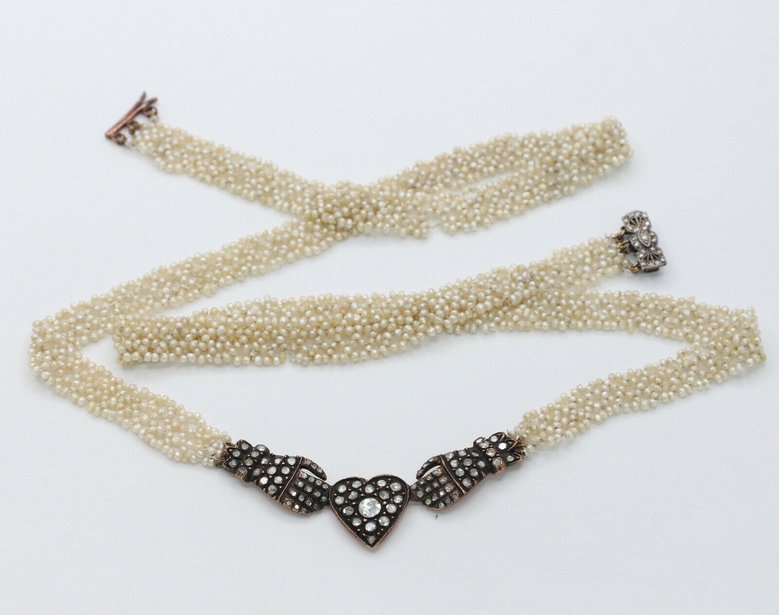 Rare Beautiful Victorian Diamonds 18K 10K Seed Pearls Necklace