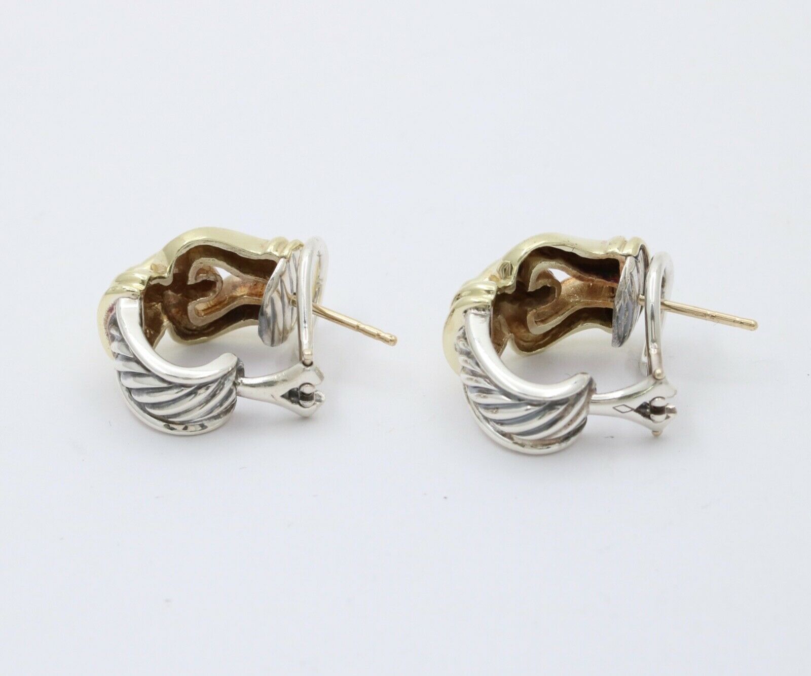 David Yurman Buckle Cable 14K Yellow Gold Sterling Silver Earrings