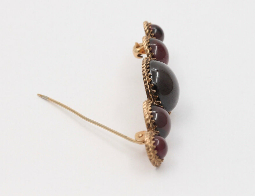 Victorian Cabochon Garnets 14K Yellow Gold Brooch Pin