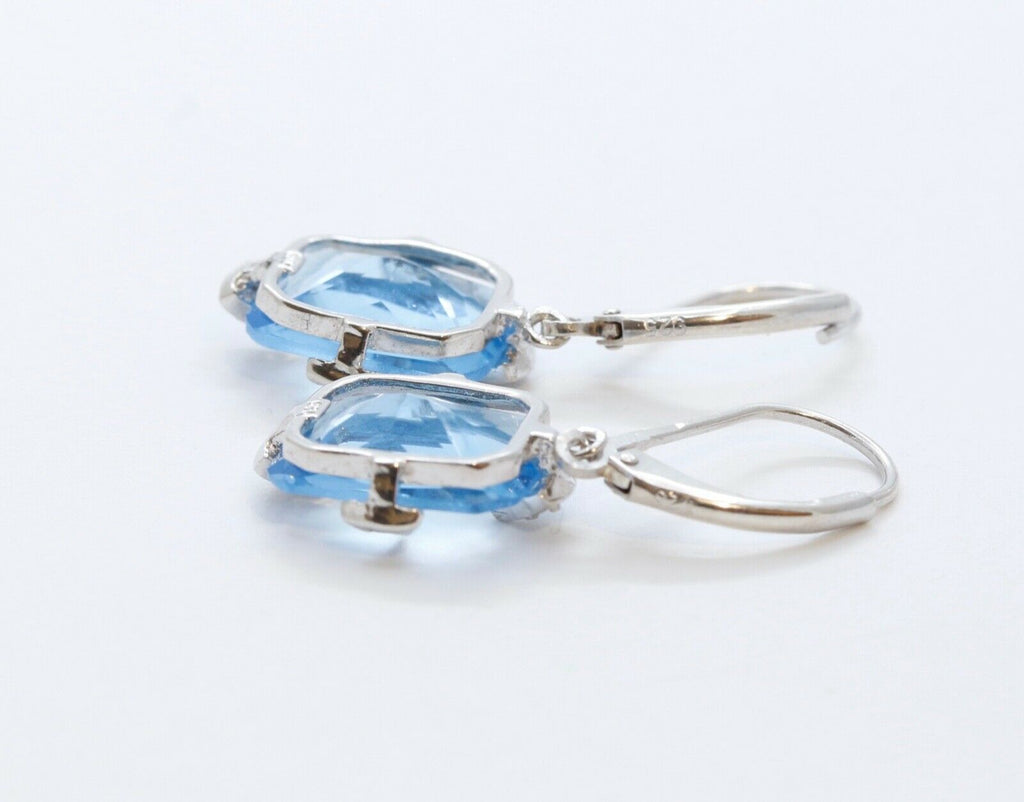 Vintage Blue Topaz White CZ 925 Sterling Silver Dangle Earrings