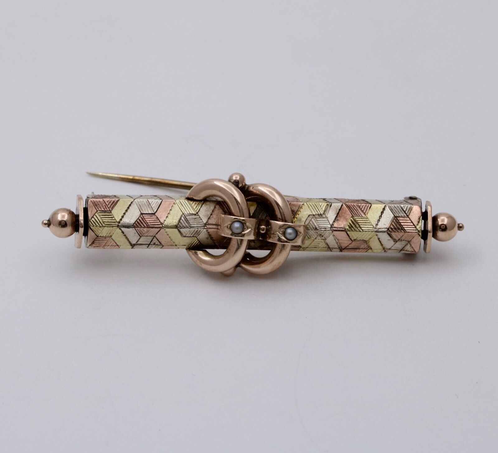 Antique Victorian Tri- Color 10K Gold Pearl Bar Pin, Antique Brooch