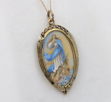 Load image into Gallery viewer, Victorian Edwardian Virgin Mary Cherubs Portrait 18K YG WG Pendant
