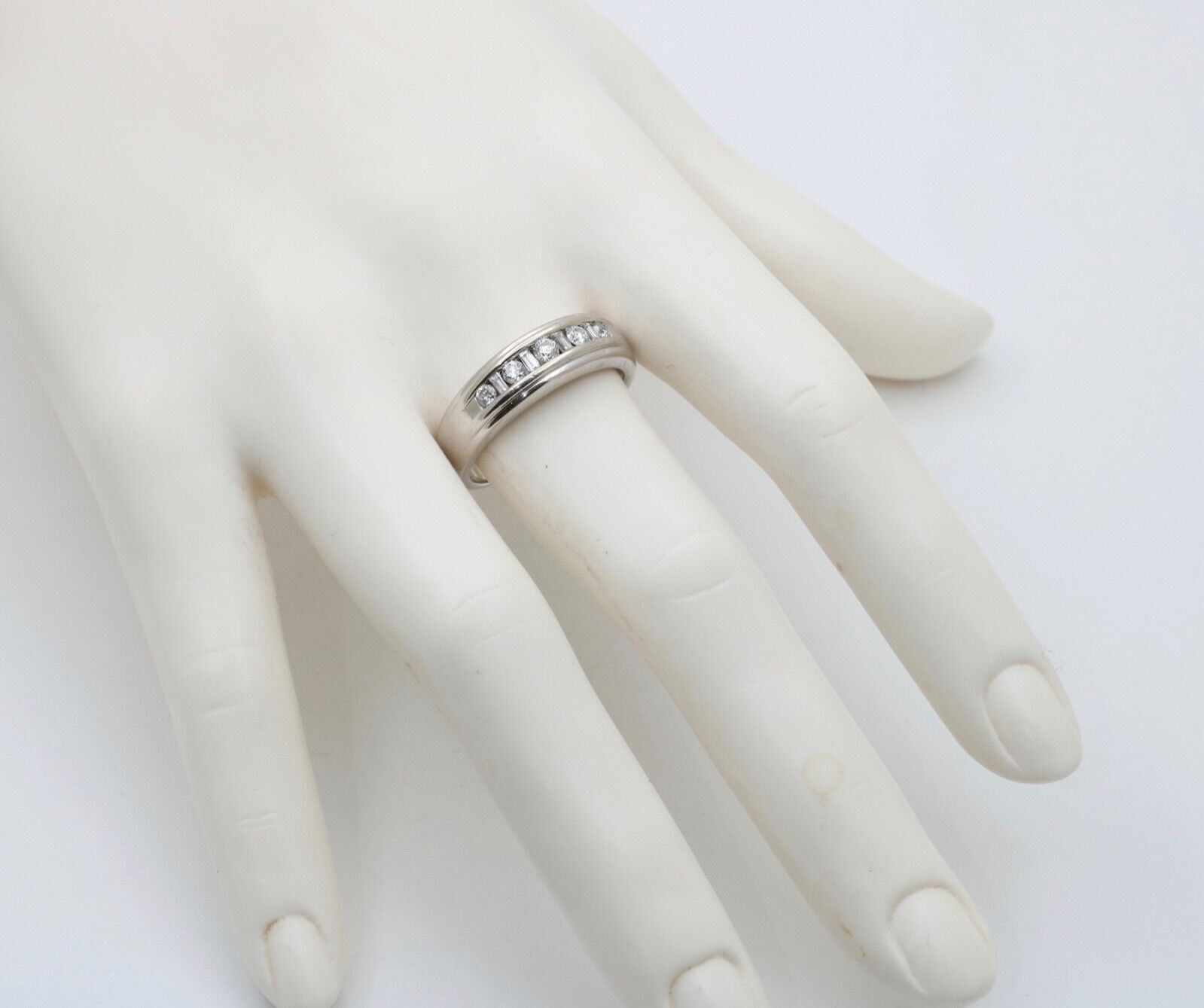 Vintage Round Baguette Cut Diamond 14K White Gold Ring